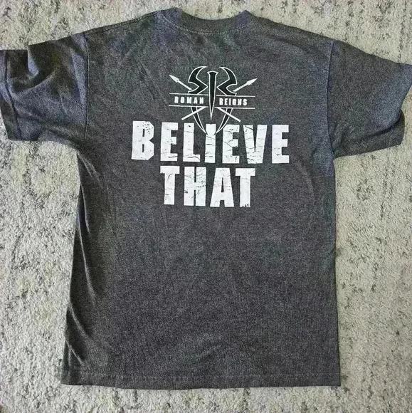 WWE Mens Gray Roman Reigns Hit Hard Hit Often Short Sleeve Crew Neck Tee M - Picture 3 of 9